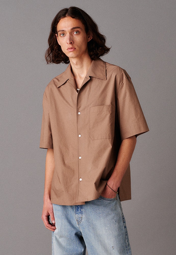 Convertible Collar Shirt_ Brown