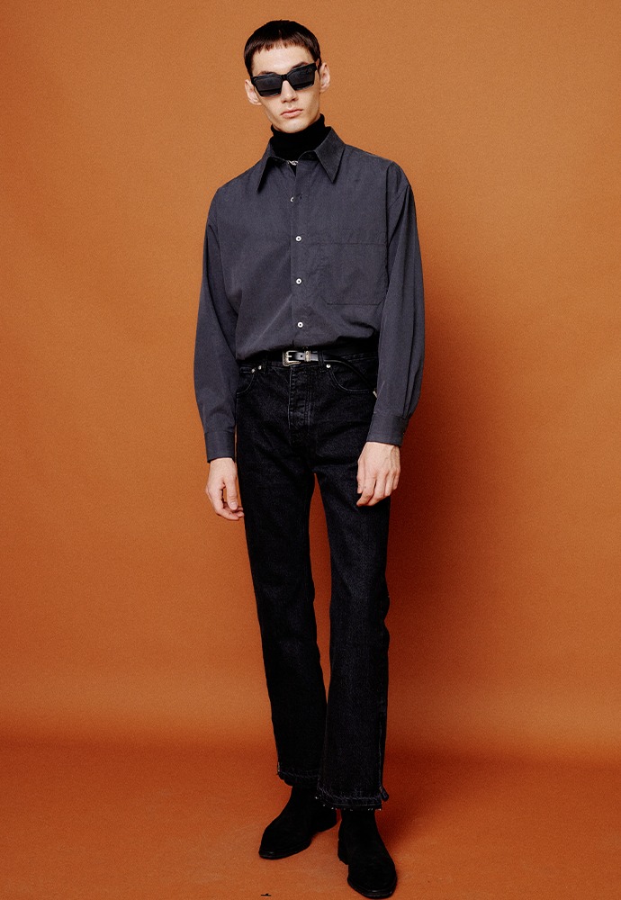 Tencel Pointed collar shirt_ Charcoal