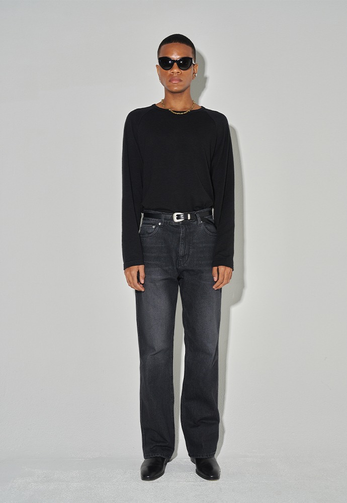 Flare Cut Denim Jeans (Cone Denim Mills)_ Washed Black