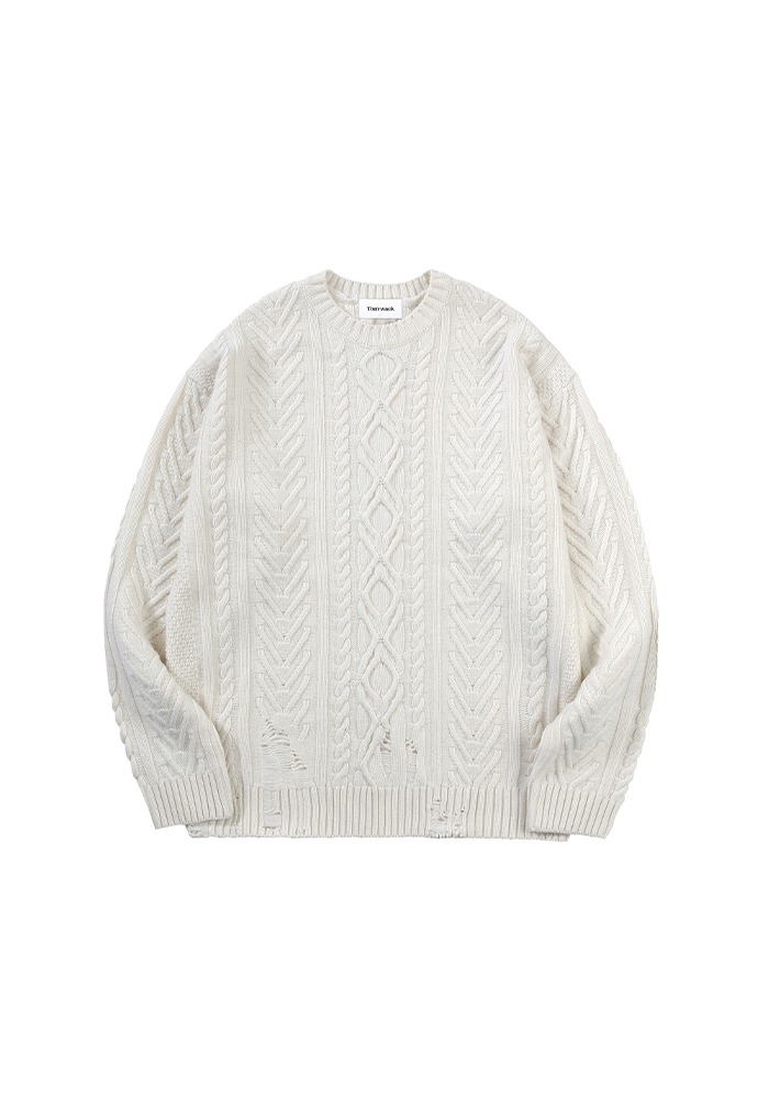 Patron Hand-painted Cable Knit_ Ecru