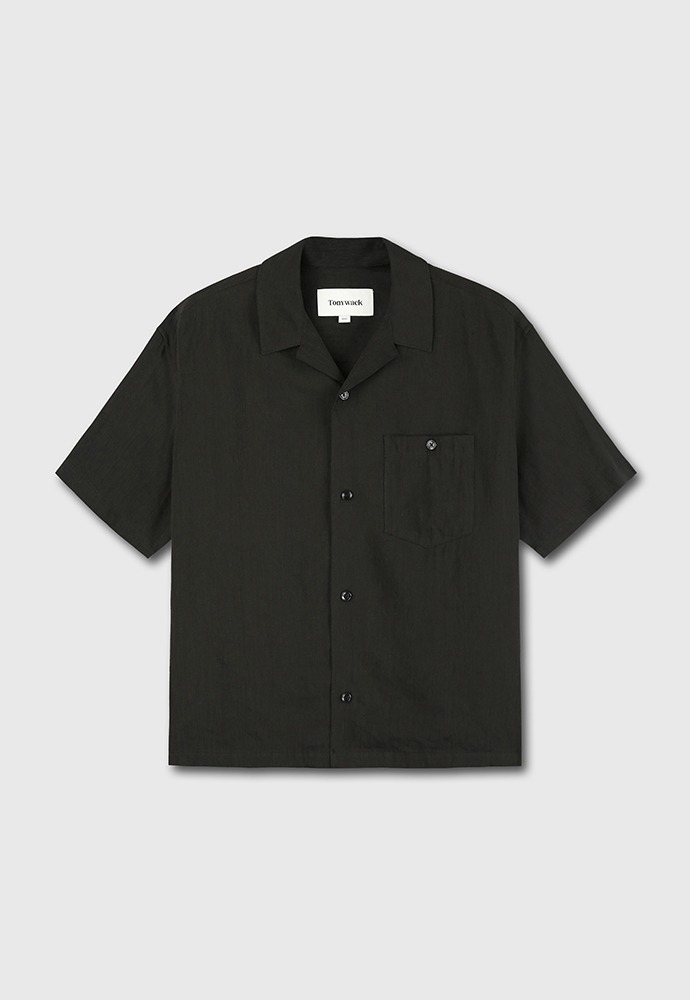 Cozy Linen Viscose Cuban-Collar Shirt_ Vintage Black